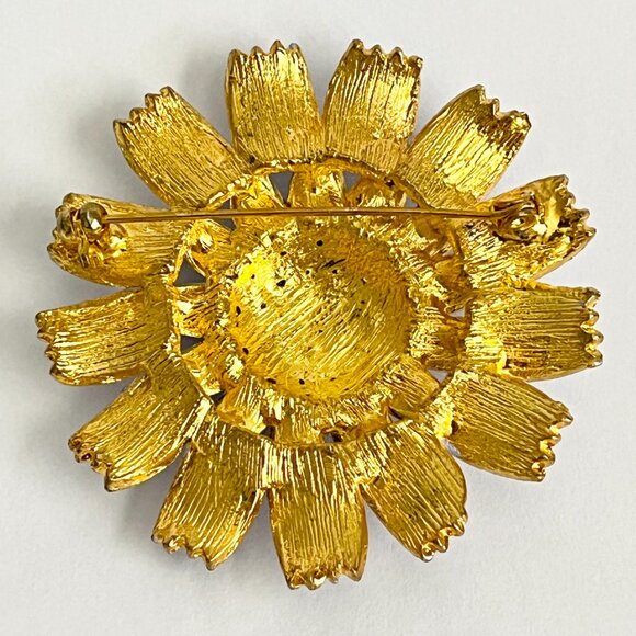 Vintage Flower Power Pin Brooch Lilac Purple Crystal Rhinestone Enamel Gold Tone - Picture 5 of 14